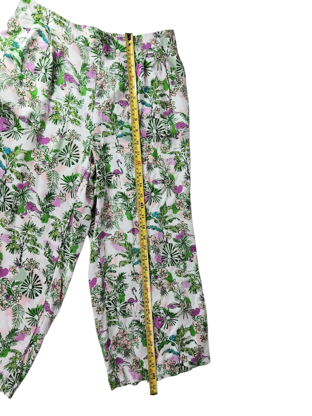 Stella Parker Tropical Flamingo Floral Wide-Leg Flowy Crop Pants Small Resort - Picture 11 of 16